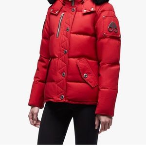 Moose Knuckles Red Slim Fit Puffer Down Jacket w Black Fur Hood Size XS EUC
